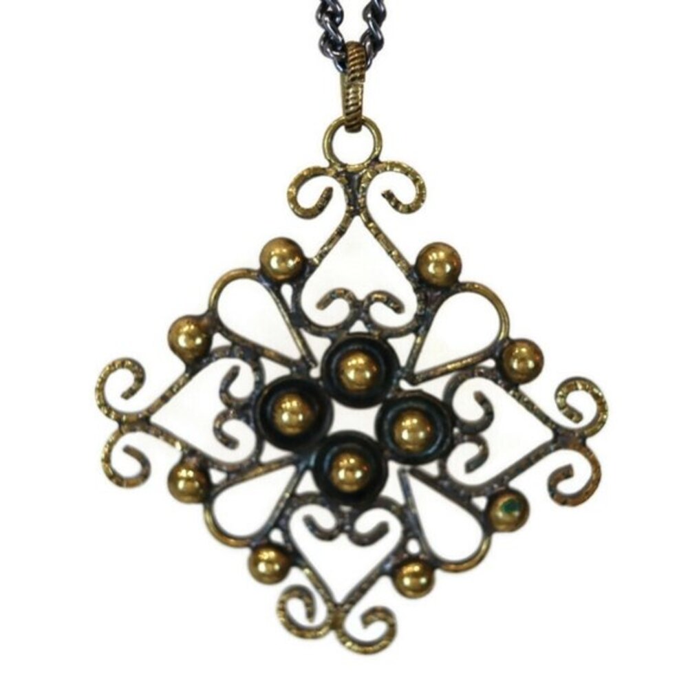 Boho Burnished Metal Pendant Necklace 18"
